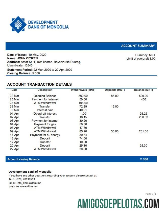 Exemplo do Banco de Desenvolvimento da Mongólia da Mongólia